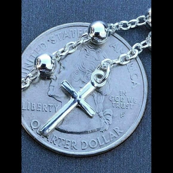 4mm Rosary Bead Rosario Cross Bracelet Genuine Solid 925 Sterling Silver… - Picture 5 of 9
